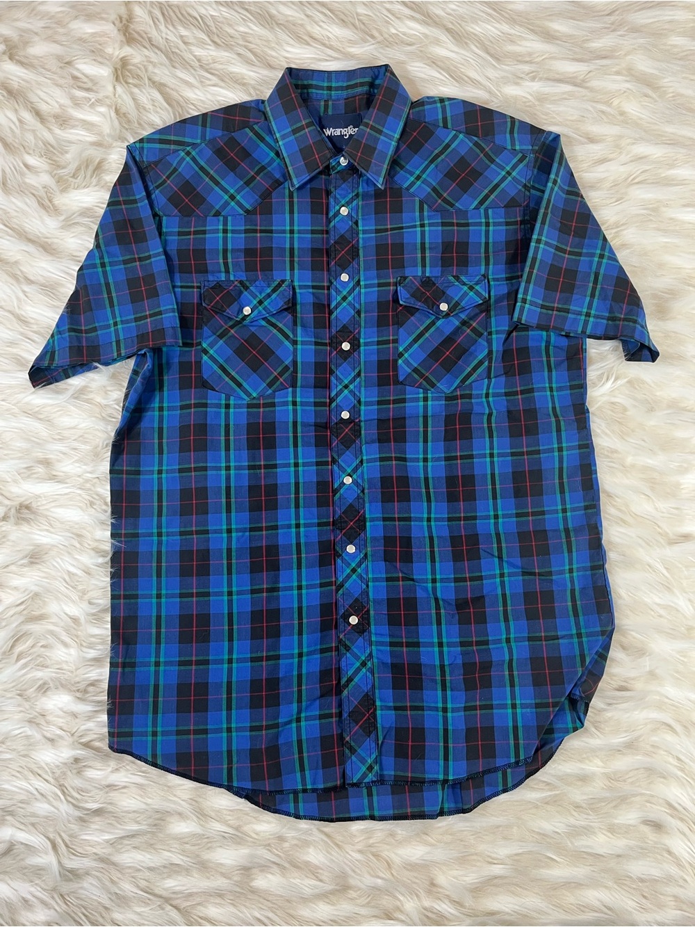 Wrangler Pearl Snap Shirt Short Sleeve Men's L Multi Color Plaid